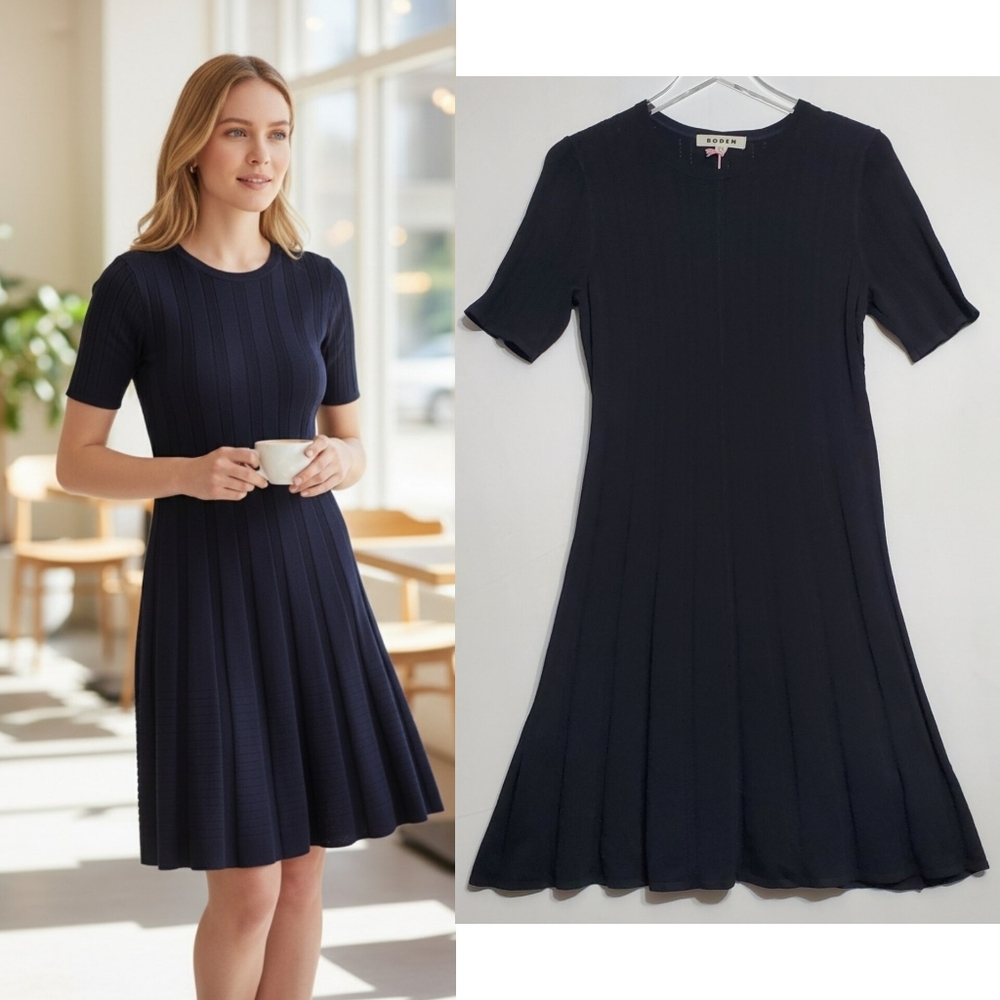 NWT Boden 10 regular knit fit flare dress black short sleeves stretch career